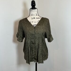 Dolan Left Coast Collection Blouse Sz  Medium‎ Olive Green V-Neck Flutter Sleeve